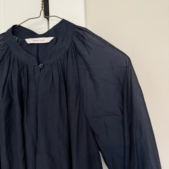 Rebecca Taylor Silk Cotton Navy Blue Long Sleeve Tie Belt Mini Dress Small - Picture 2 of 7